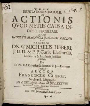 Disputatio Inauguralis. De Actionis Quod Metus Causa Indole Peculiari