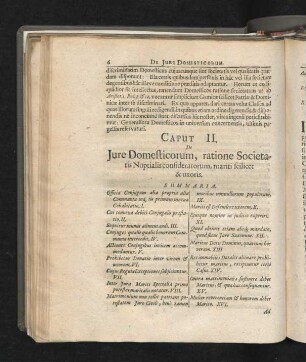 Caput II. De Iure Domesticorum, ratione Societatis Nuptialis consideratorum, mariti scilicet & uxoris.
