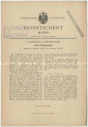 Patentschrift einer lösbaren Reibungskupplung, Patent-Nr. 37031