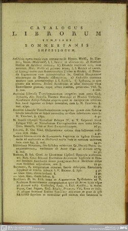 Catalogus Librorum Sumtibus Sommerianis Impressorum