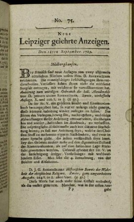 No. 75. Den 18ten September 1789.