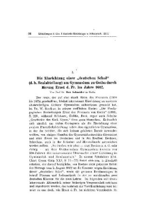 Die Einrichtung einer deutschen Schul (d.h. Realabteilung) am Gymnasium zu Gotha durch Herzog Ernst d. Fr. im Jahre 1662