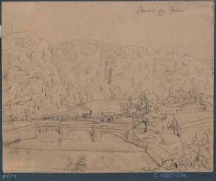 Der Plauensche Grund mit der Hegereiterbrücke, der Eisenbahnbrücke und der Buschmühle