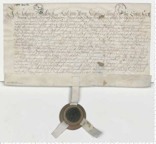 Lehnbrief derer von Laffert, ausgestellt von Johann Friedrich von Saldern. Eigenhändige Unterschrift.