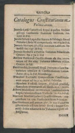 Catalogus Constitutionum Polonicarum.