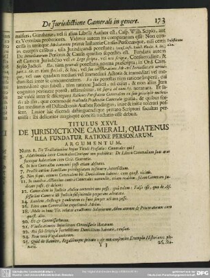 Titulus XXVI. De Iurisdictione Camerali, Quatenus Illa Fundatur Ratione Personarum