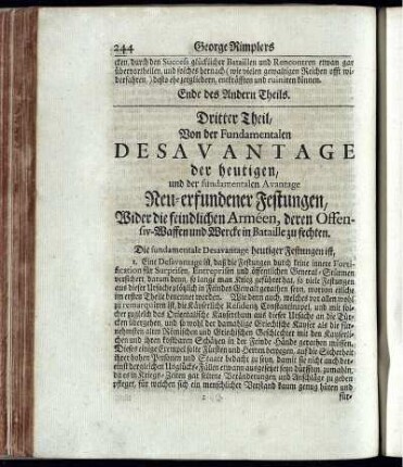 Dritter Theil, Von der Fundamentalen Desavantage der heutigen, und der fundamentalen Avantage ...