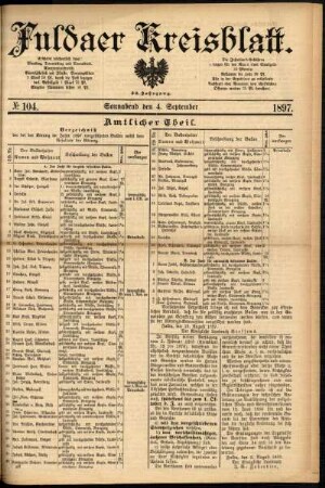 Erste Ausgabe vom Samstag, den 04. September 1897.