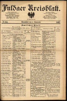 Erste Ausgabe vom Samstag, den 04. September 1897.