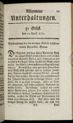 31 Stück. den 20 April 1771.