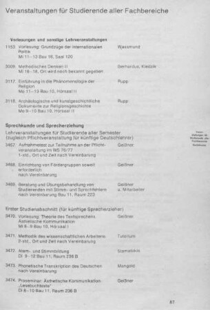 Veranstaltungen für Studierende aller Fachbereiche