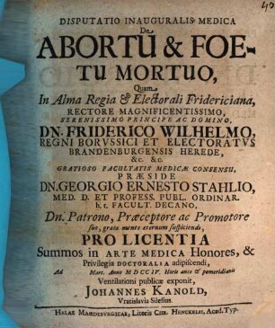 Disputatio Inauguralis Medica De Abortu & Foetu Mortuo