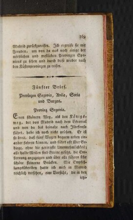 Fünfter Brief. Provinzen Segovia, Avila, Soria und Burgos.