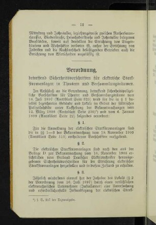 Verordnung, betreffend Sicherheitsvorschriften für elektrische Startstromanlagen in Theatern und Versammlungsräumen.