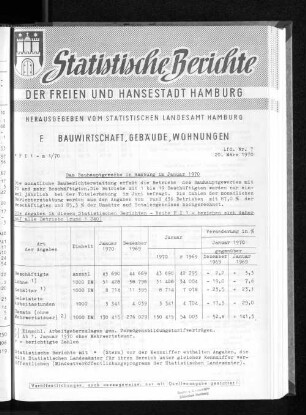 Das Bauhauptgewerbe in Hamburg im Januar 1970 : Lfd. Nr. 7