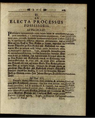 II. Ad Electa Processus Possessorii.