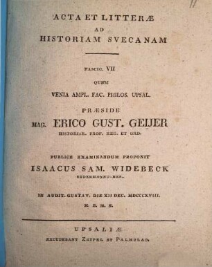 Acta et litterae ad historiam suecanam, 7