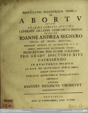 Dissertatio Inauguralis Medica De Abortu