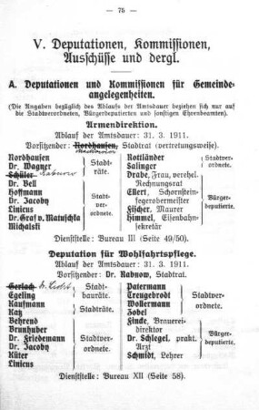 V. Deputationen, Kommissionen, Ausschüsse und dergleichen
