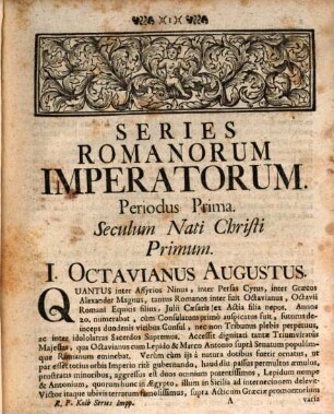 Series Romanorum Imperatorum : Cum Reflexionibus Historicis