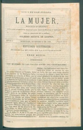 Estudios históricos sobre la mujer en la civilización. [Continuación.] : Edad Media. - Introducción. Las mujeres de las Galias antes del Cristiansimo.