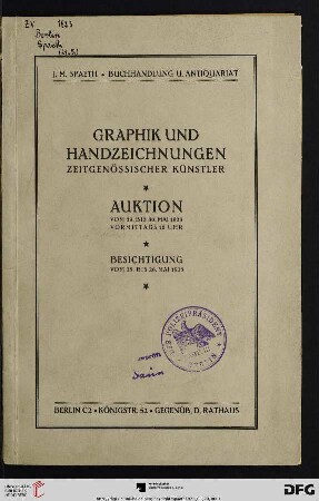 Graphik und Handzeichnungen zeitgenössischer Künstler : Auktion vom 29. bis 30. Mai 1923