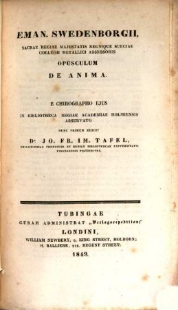 Regnum animale anatomice, physice et philosopice perlustratum : E chirographo ejus in biblioth. regiae academiae Holmiensis asservato nunc primum edidit Jo. Fr. Im. Tafel. 7, De anima agit