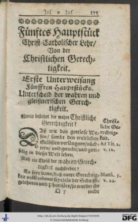 Fünftes Hauptstück Christ-Catholischer Lehr. Von der Christlichen Gerechtigkeit.