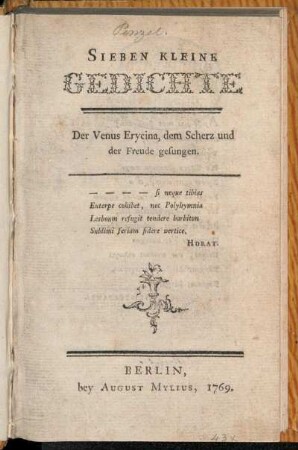 Sieben kleine Gedichte : Der Venus Erycina, dem Scherz und der Freude gesungen