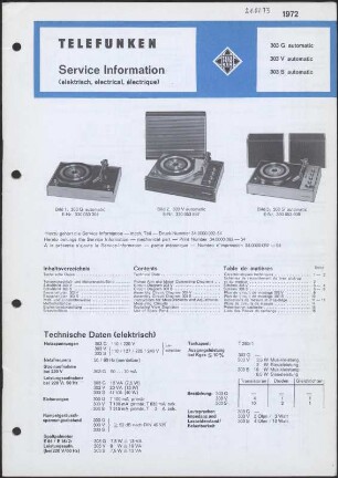 Bedienungsanleitung: Telefunken Service Information für 303 G automatic, 303 V automatic und 303 S automatic