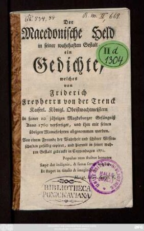 Der Macedonische Held in seiner wahrhaften Gestalt : ein Gedichte