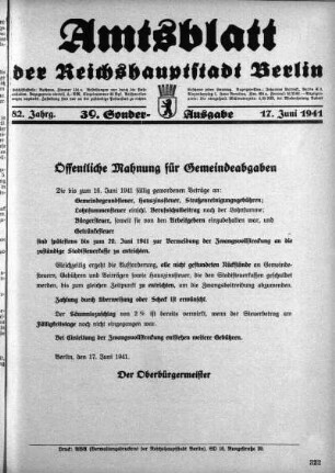 39. Sonderausgabe, 17. Juni 1941