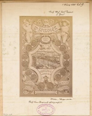 Titelvignette für die Fa. Spindler, Berlin-Köpenick Monatskonkurrenz März 1880: Ansicht