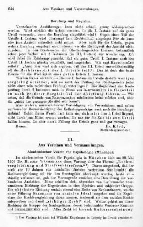 644-646, III. Aus Vereinen und Versammlungen