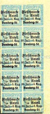Block mit 10 Fleisch-Marken der Stadt Bamberg
