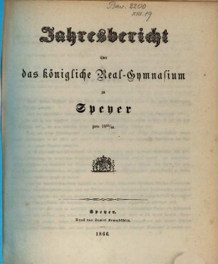 Jahresbericht über das Königlich-Bayerische Realgymnasium : für ... 1865/66 = Studienjahr 2