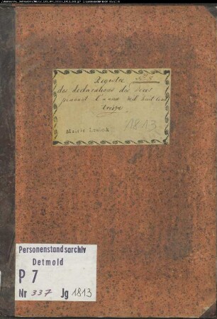 Zivilstandsregister der Mairie Lembeck (Todesfälle 1813). (Gemeinde: Lembeck, Kreis Recklinghausen)