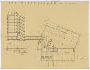 Wohn- und Geschäftshaus Kurfürstendamm 94/95, Berlin-Halensee: Grundriss und Schnitt 1:100