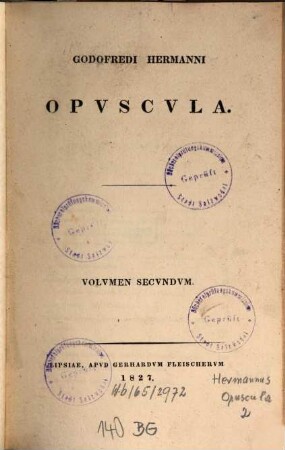 Godofredi Hermanni Opvscvla, 2