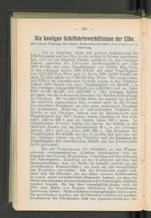 Die heutigen Schiffahrtsverhältnisse der Elbe.