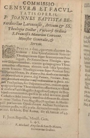 Commissio Censvrae Et Facvltatis Operis.
