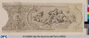 Kassel: Teilentwurf für einen Fries mit Wandgemälden: Venus und Mars auf Wolken, daneben von Akanthusranken umgebenes Bildnismedaillon