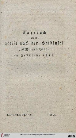 Tagebuch einer Reise nach der Halbinsel des Berges Sinai im Frühjahr 1816