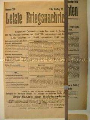 Mitteilungsblatt "Letzte Kriegsnachrichten" mit Kurzmeldungen von verschiedenen Kriegsschauplätzen