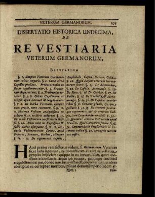 Dissertatio Historica Undecima, De Revestiara Veterum Germanorum