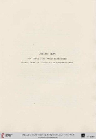 Description des vingt-huit pages historiées
