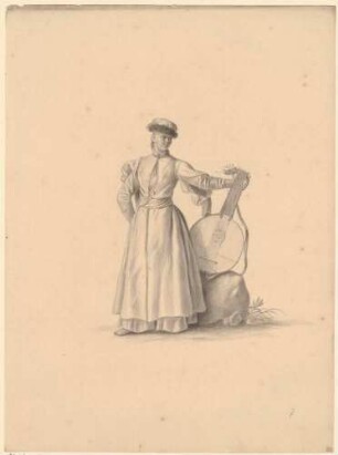 Kosak mit Pandora (Knickhals-Saiteninstrument) (Kostümfigurine)