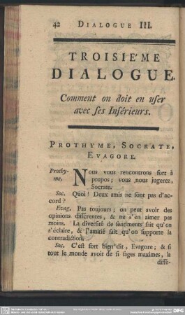 Troisieme Dialogue. Comment on doit en user avec ses Inférieurs