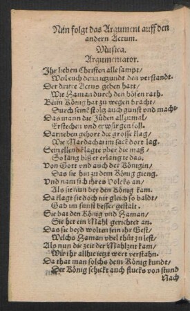 Nun folgt das Argument auff den andern Actum.