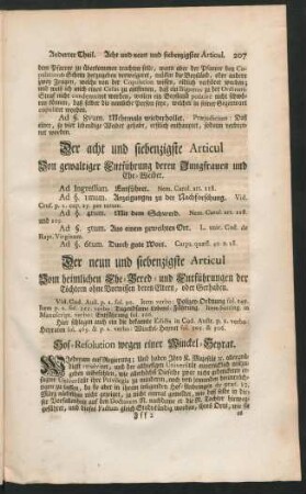 Der acht und siebenzigste Articul Von gewaltiger Entführung deren Jungfrauen und Ehe-Weiber.